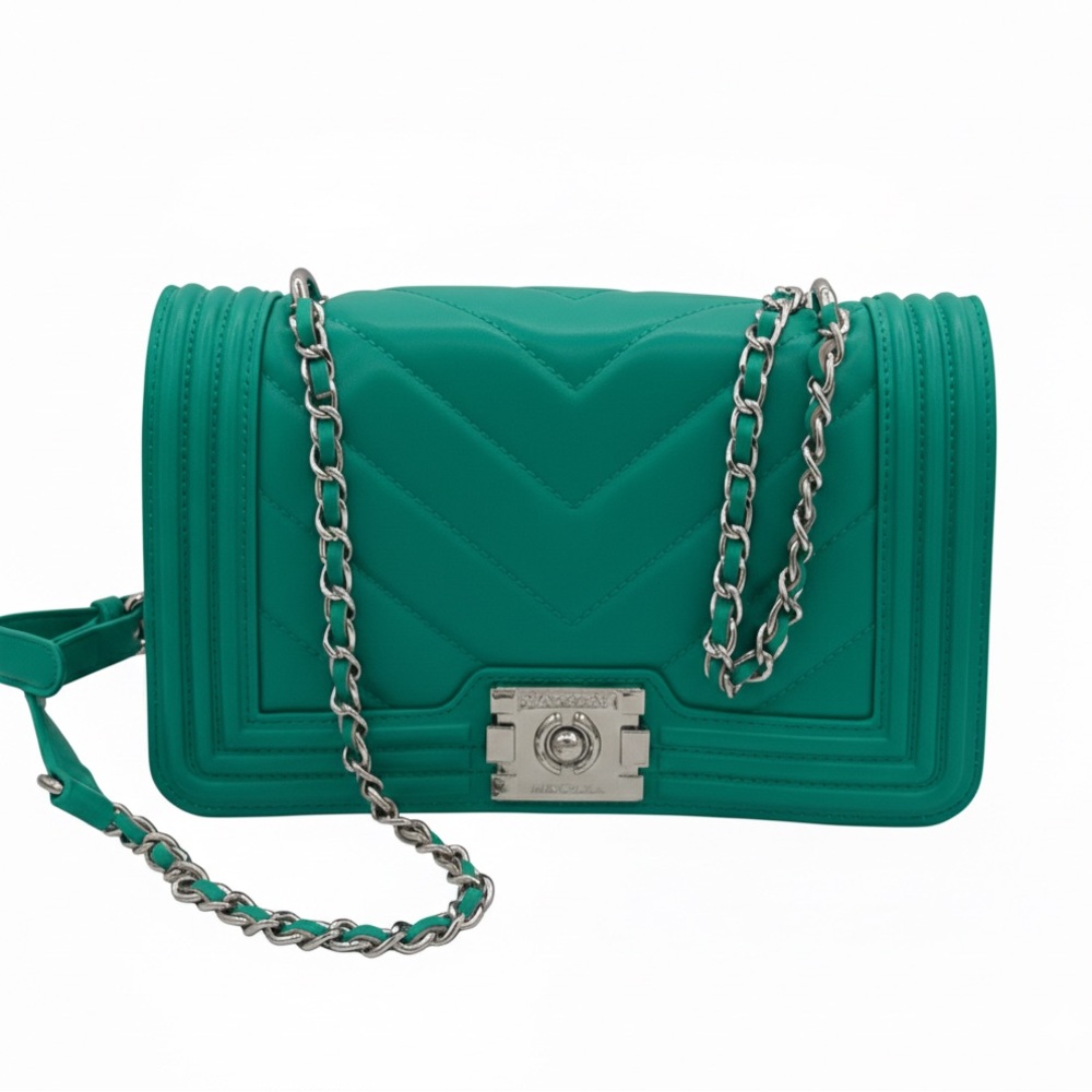 Badgley Mischka Teal Green Chevron Quilted Crossbody Bag